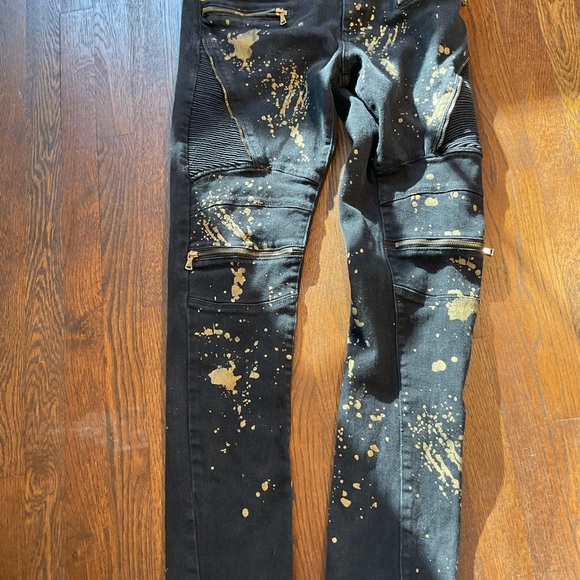 Krome 34”x32” Black Straight Leg Jeans with Gold Paint Splatters - Picture 2 of 9